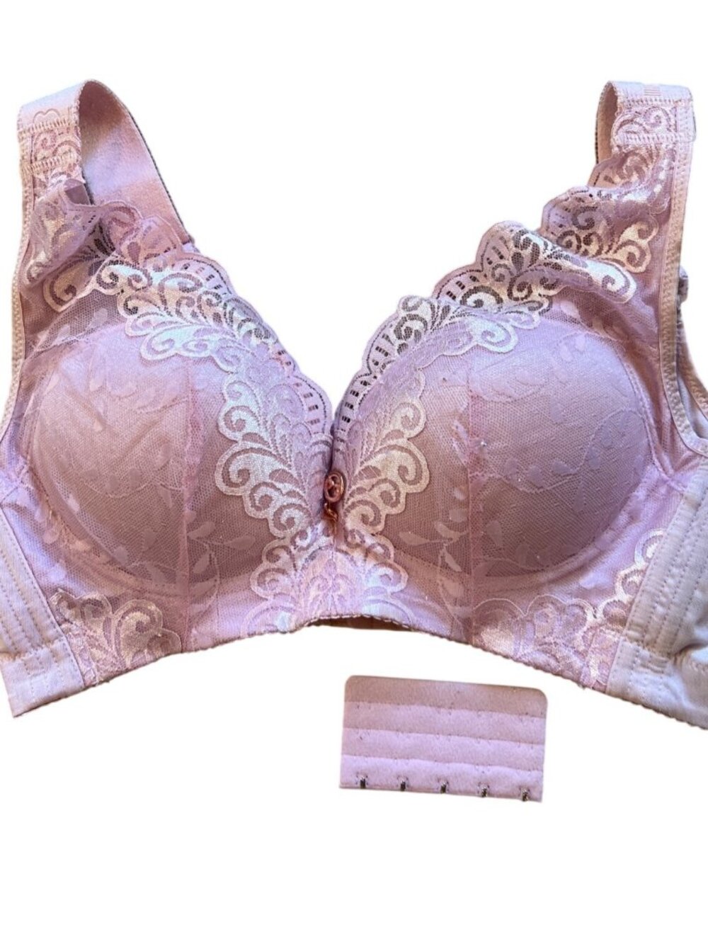 BRA lavender lace full coverage wide straps side wings 34C 38/85